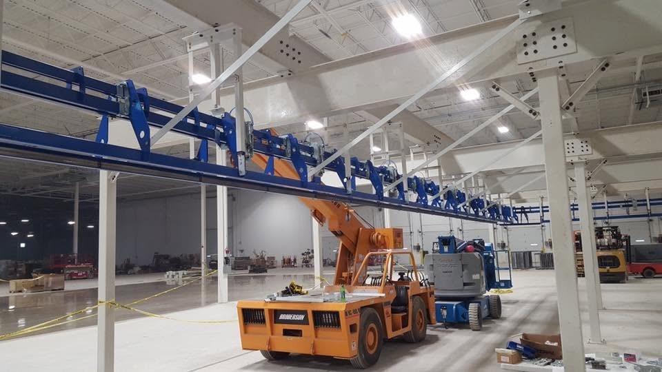 Conveyor track and support steel above the field equipment during the Toledo installation.
