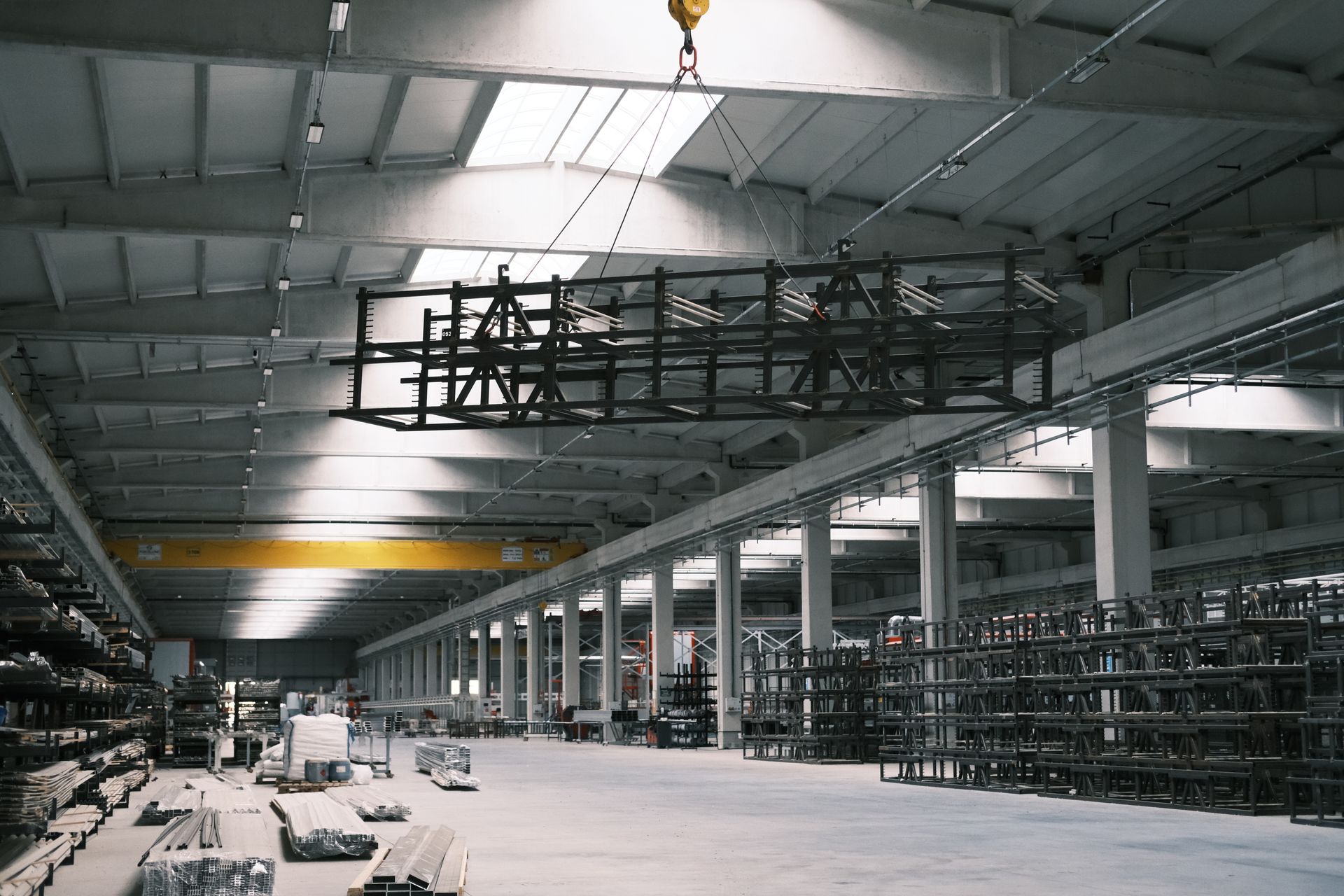Overhead crane in an industrial manufacturing facility